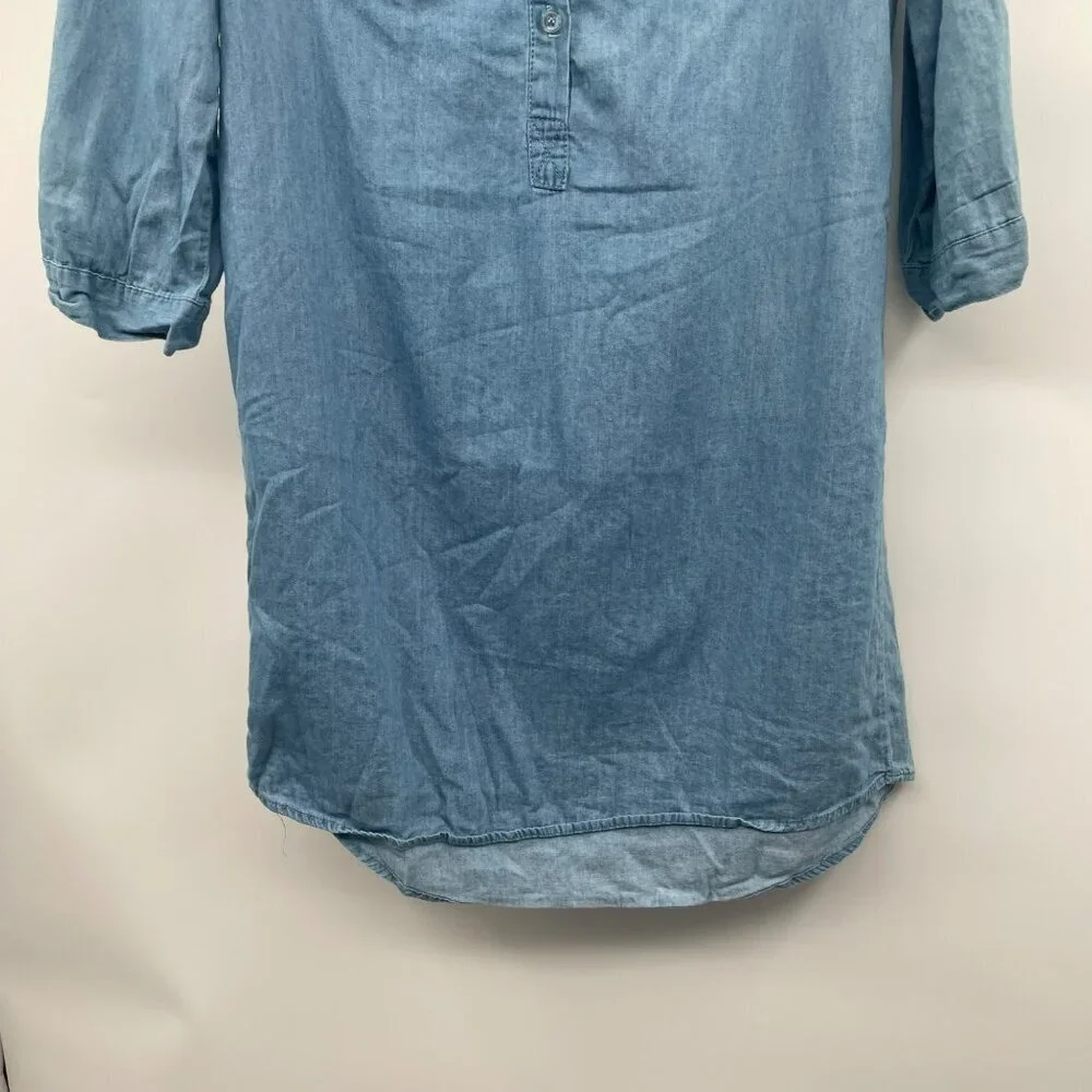 Cotton Express Womens Shift Dress Collared 3/4 Sleeve Blue Size Small - Picture 3 of 8